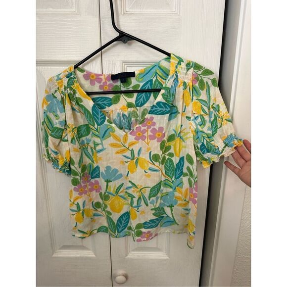 Rachel Roy Women's Tropical Floral Print Puff Sleeve Blouse Multicolor Small - Picture 2 of 8